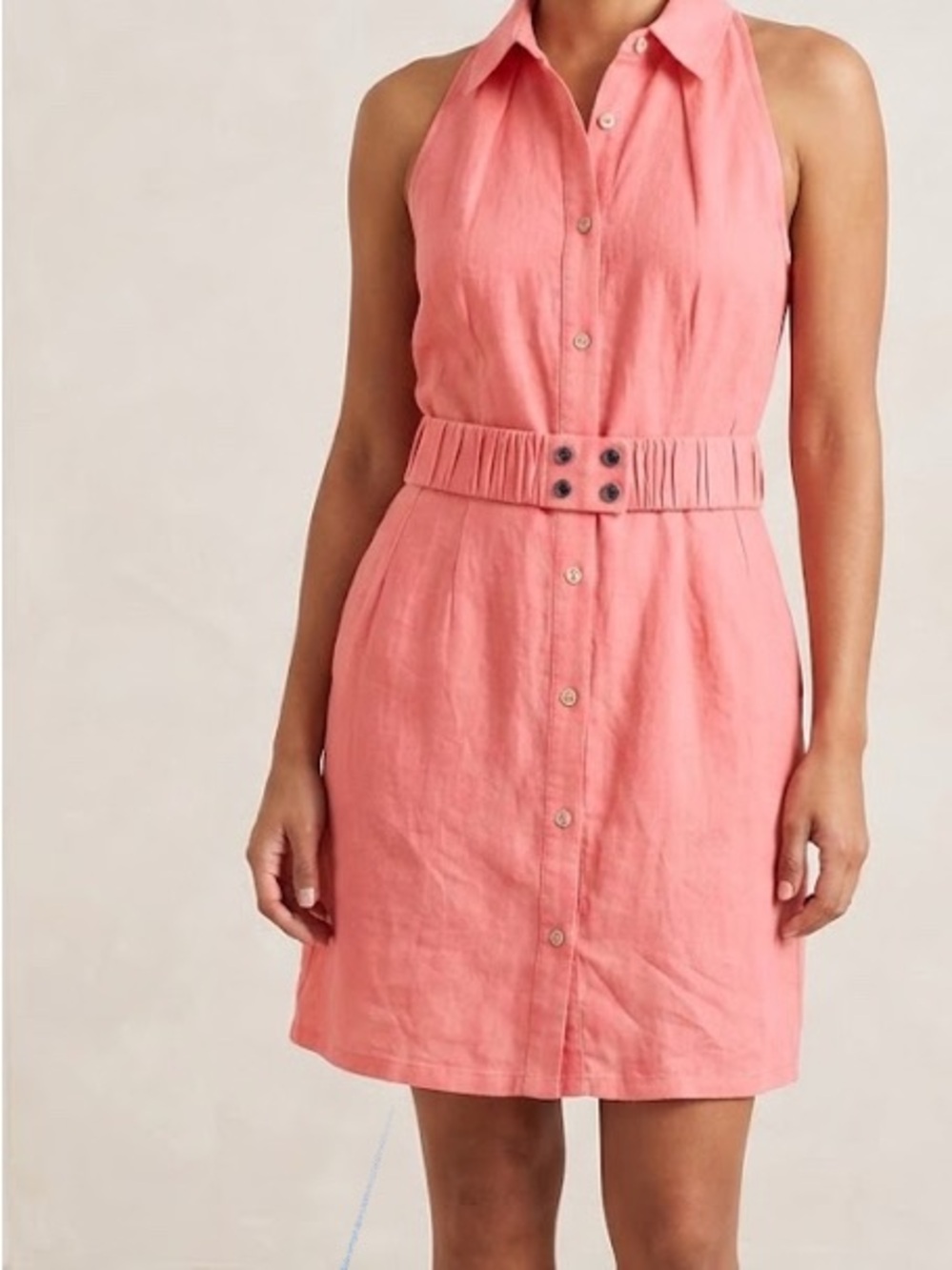 Sleeveless Asymmetrical Coral Shirt Dress with Belt